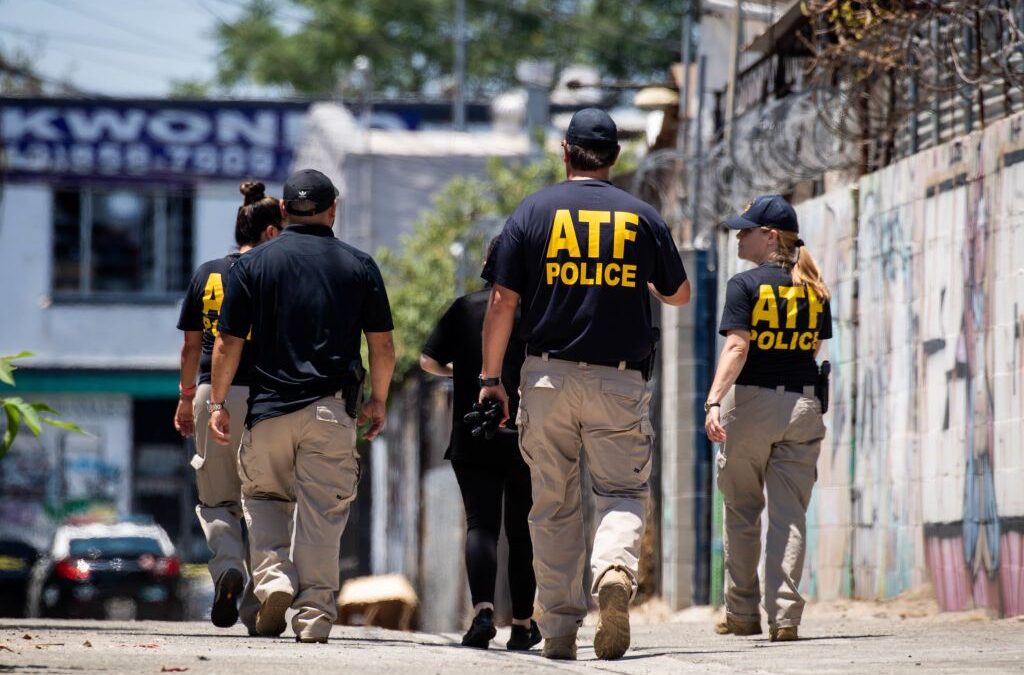 SOUTH LOS ANGELES, CA - JULY 01:ATF investigators survey damage on Thursday, July 1, 2021 after an LAPD Bomb Squad truck exploded with illegal fireworks in South Los Angeles. The truck failed to handle a planned detonation of seized explosives the night before leaving 17 people injured and damage in the neighborhood. (Photo by Sarah Reingewirtz/MediaNews Group/Los Angeles Daily News via Getty Images)