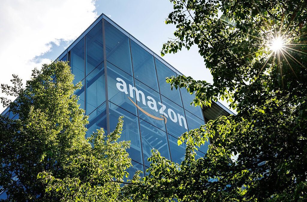 The logo and lettering of global online mail order company Amazon can be seen on the façade of Amazon Germany's headquarters in Parkstadt Schwabing in Munich (Bavaria).