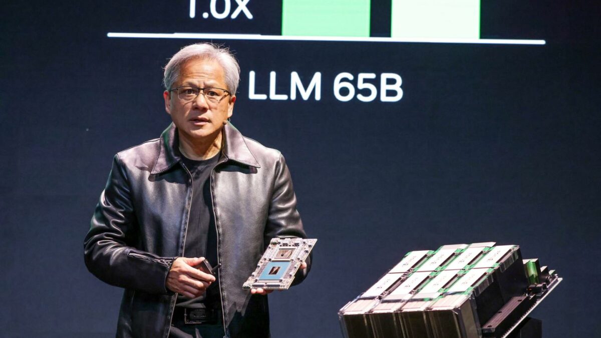 Jensen Huang, chief executive officer of Nvidia, during the Taipei Computex expo in Taiwan on May 29, 2023.