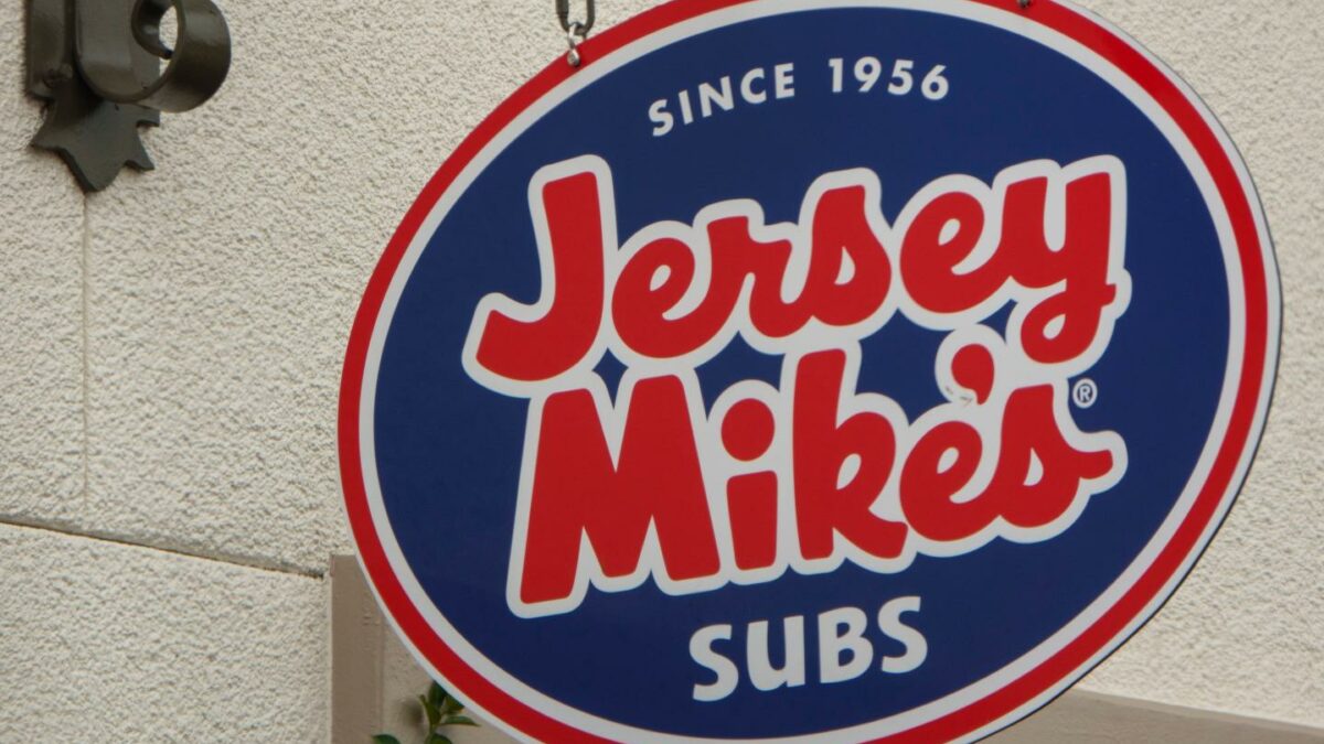 A Jersey Mike's logo is displayed outside one of their stores in San Diego, California.
