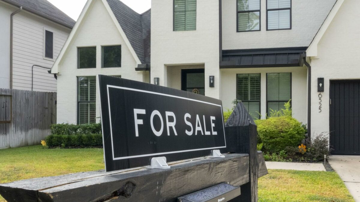 A for sale sign is seen in front of a house in a Spring Branch neighborhood in Houston, Monday, Oct. 27, 2025.