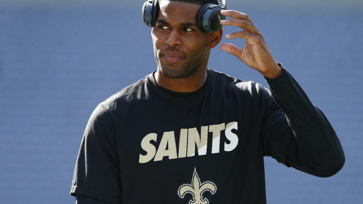 PHILADELPHIA, PA - OCTOBER 11: Marques Colston #12 of the New Orleans Saints stands on the field before a football game against the Philadelphia Eagles at Lincoln Financial Field on October 11, 2015 in Philadelphia, Pennsylvania.