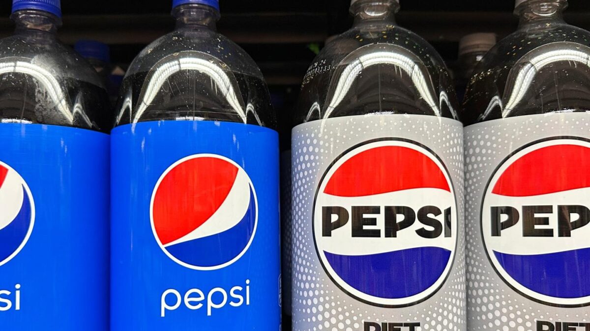 Plastic bottles of Pepsi are displayed at a grocery store in New York.
