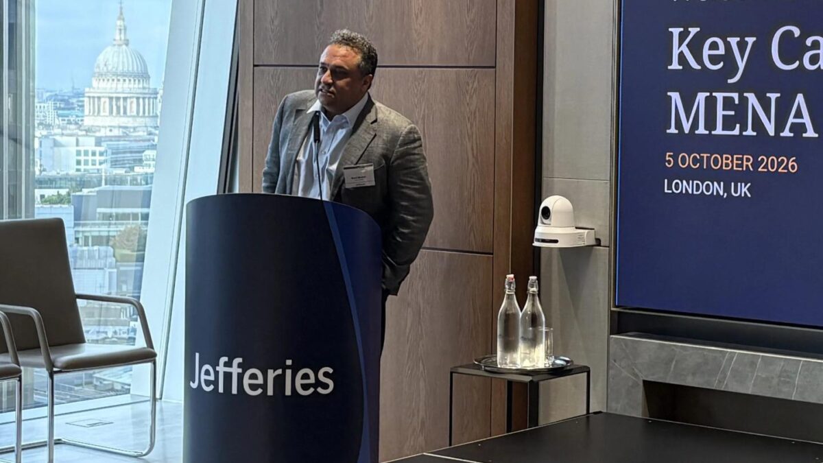 Basil Moftah, co-founder and managing partner of Key Capital, an Abu Dhabi-based VC secondaries asset manager, speaking a at an event hosted by Jefferies in London as part of Key Trek 2026