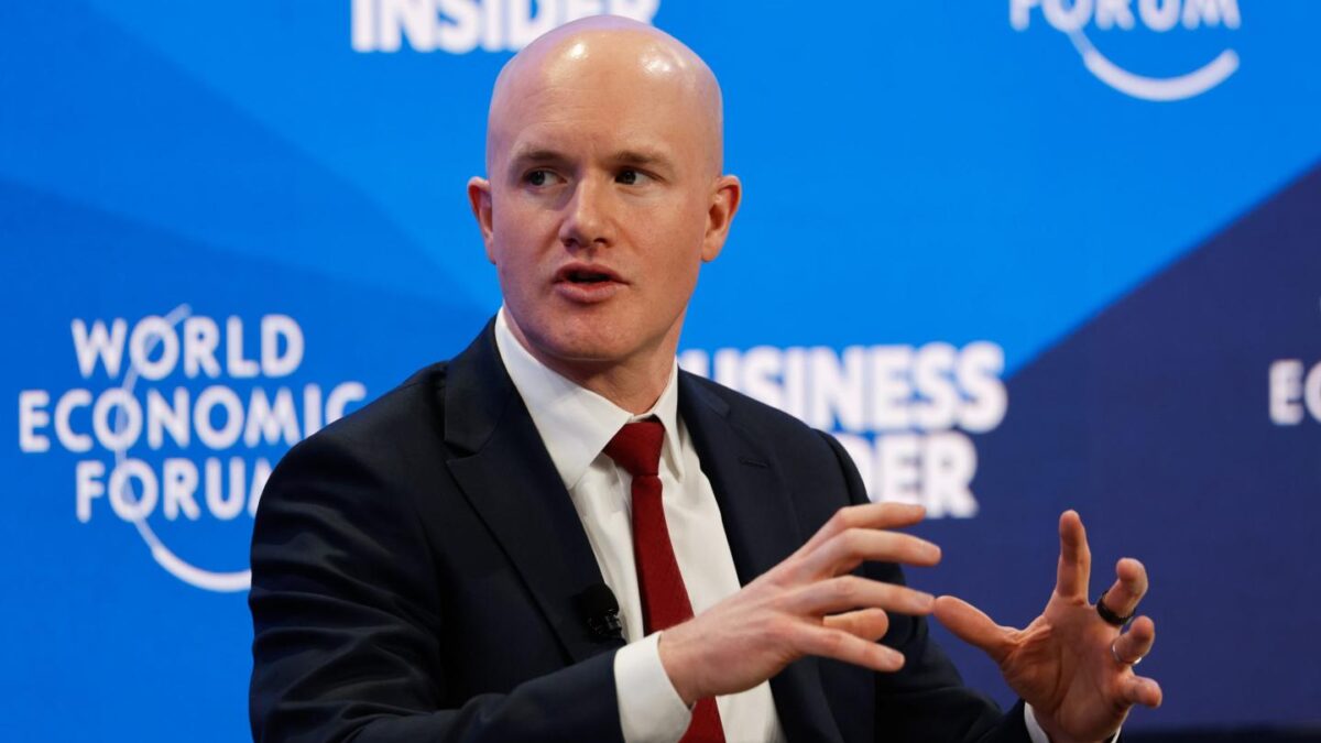 Brian Armstrong speaks at the WEF conference in Davos.