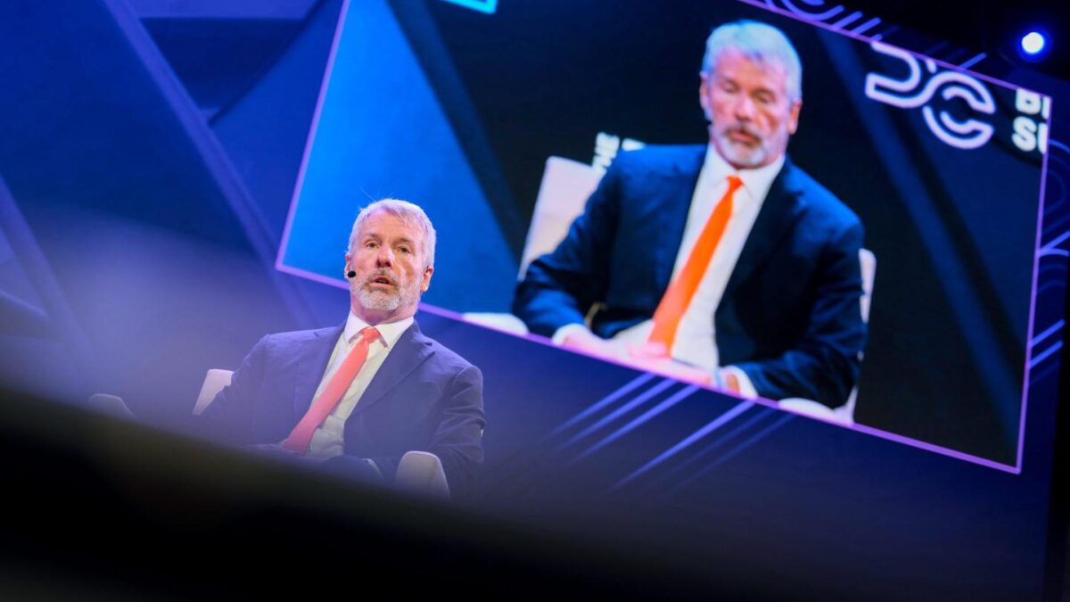 Michael Saylor speaks at a crypto conference in Washington, D.C.