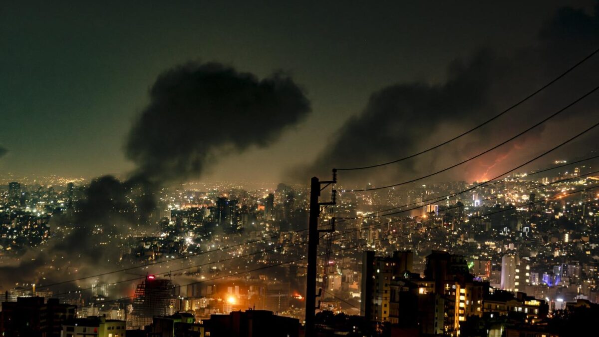 Smoke over the Iranian capital of Tehran after Israeli missile strikes on Sunday.