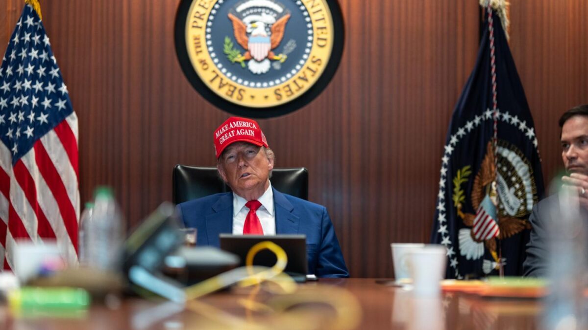 President Donald Trump in the Situation Room as they U.S. military launched airstrikes against Iran.