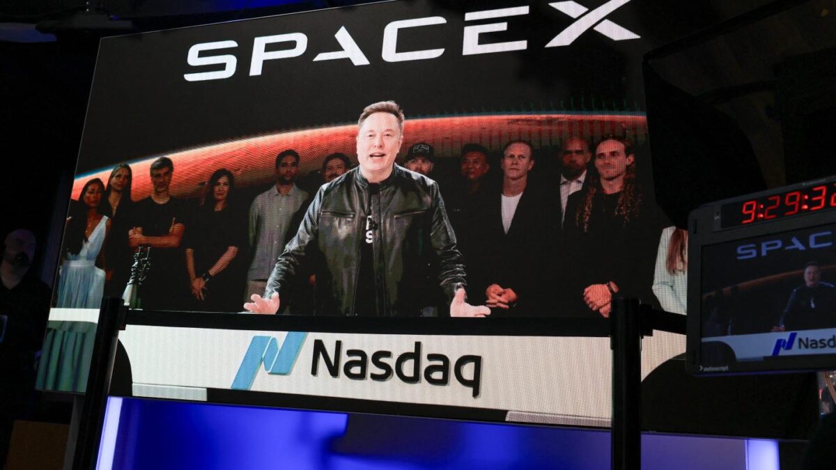 SpaceX CEO Elon Musk on a remote screen
