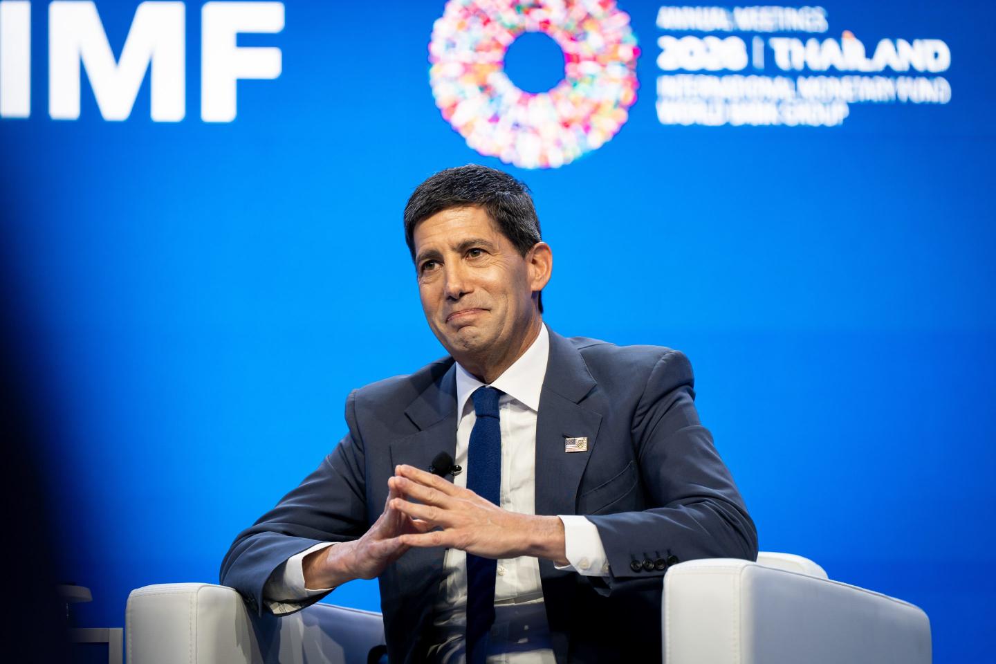 Chair of the Federal Reserve of the United States Kevin Warsh speaks during the International Monetary Fund (IMF) and World Bank Group annual meetings in Bangkok, Thailand, on October 16, 2026.